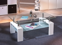 Couchtisch Stubentisch Tisch ALVA Metall verchromt, Wei Dekor, Glas ESG