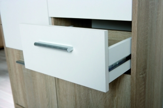 3-trg. Kommode Anrichte Sideboard EBOLI Sonoma Eiche Wei� Dekor