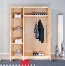 3-trg. Schrank Kleiderschrank Schlafzimmerschrank PELLE Kiefer Vollmassiv Klar lackiert