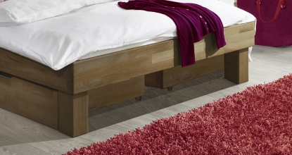 100x200 Bett Futonbett Holzbett mit Bettkasten Wildeiche Massiv Jennifer100E+BK ge�lt