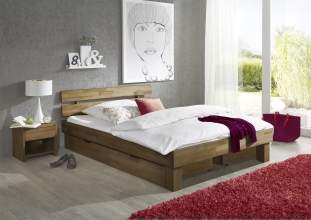 140x200 Bett Futonbett Holzbett mit Bettkasten Wildeiche Massiv Jennifer140E+BK ge�lt