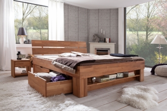 180x200 Bett Futonbett Holzbett mit Bettkasten Kernbuche Massiv Siegrid180E ge�lt