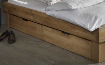 100x200 Bett Futonbett Holzbett mit Bettkasten Kernbuche Massiv Julia100E+BK ge�lt
