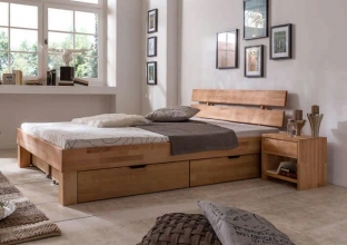 90x200 Bett Futonbett Holzbett mit Bettkasten Kernbuche Massiv Julia90E+BK ge�lt