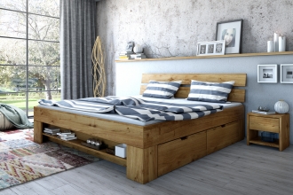 140x200 Bett Futonbett Holzbett mit Bettkasten Wildeiche Massiv Salima140E ge�lt