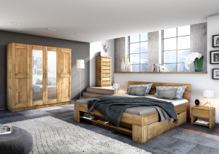 140x200 Bett Futonbett Holzbett mit Bettkasten Wildeiche Massiv Salima140E ge�lt