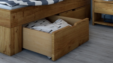 180x200 Bett Futonbett Holzbett mit Bettkasten Wildeiche Massiv Salima180E ge�lt