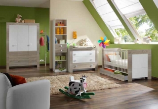 6tlg. Babyzimmer Kinderzimmer Komplettset Kira Eiche s�gerau/Wei�
