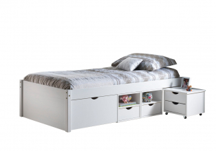 90x200 Bett Einzelbett Holzbett Funktionsbett TILL Single Massivholz Wei� Lackiert