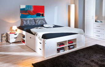 140x200 Bett Doppelbett Holzbett Funktionsbett TILL Massivholz Wei� Lackiert