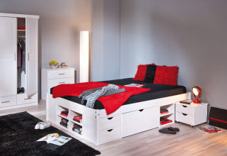 140x200 Bett Doppelbett Holzbett Funktionsbett TILL Massivholz Wei� Lackiert