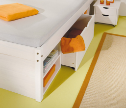 140x200 Bett Doppelbett Holzbett Funktionsbett TILL Massivholz Wei� Lackiert
