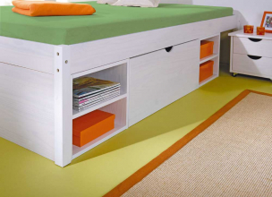 140x200 Bett Doppelbett Holzbett Funktionsbett TILL Massivholz Wei� Lackiert