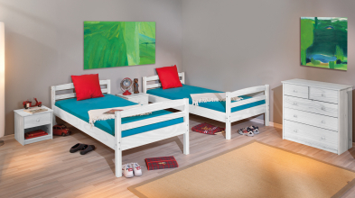 90x190 Bett Kinderbett Holzbett Etagenbett RICK Massivholz Wei� Lackiert