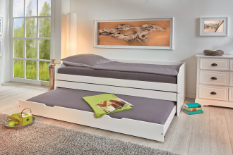 90x200 Bett Funktionsbett 3in1 LOTAR Massivholz Wei� Lackiert
