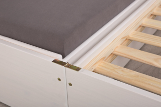 90x200 Bett Funktionsbett 3in1 LOTAR Massivholz Wei� Lackiert