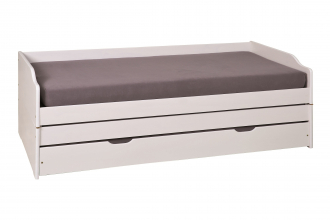 90x200 Bett Funktionsbett 3in1 LOTAR Massivholz Wei� Lackiert