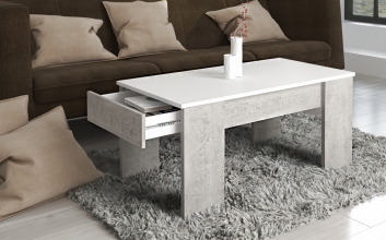 99175BW3 / Couchtisch Tisch Beistelltisch Stubdentisch Beton Wei Nachbildung mit Schublade