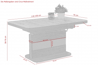 Funktionstisch Couchtisch Tisch Gustav 10/28 Artisan Eiche & Anthrazit, Ausziehbar, Verstellbar