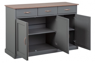 3-trg. Kommode Anrichte Sideboard LUZERNA 4.1 Grau Sepia Kiefer Massiv