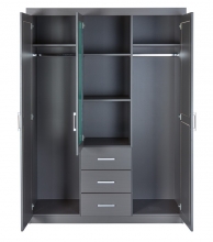 3-trg. Kleiderschrank Schrank Schlafzimmerschrank Spiegelschrank NORWIN Grau Massivholz lackiert