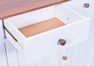 Highboard Vitrine Schrank Kommode Buffet WESTERLAND 13.2 FSC Wei� Sepia Braun Kiefer Massiv