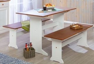 Sitzbank K�chenbank Holzbank Bank WESTERLAND 32.2 Wei� Sepia Braun Kiefer Massiv