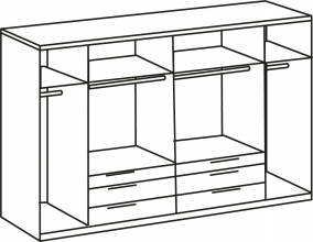 6 trg. Kleiderschrank DETROIT F99 254 in Plankeneiche Nachbildung, Absetzung Raw steel + Metall
