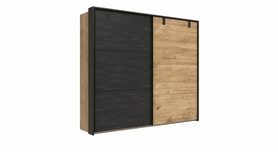 Schwebet�renschrank Kleiderschrank DETROIT F99 839 in Plankeneiche Nachbildung, Absetzung Raw steel + Metall