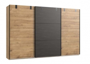 Schwebet�renschrank Kleiderschrank DETROIT F99 843 in Plankeneiche Nachbildung, Absetzung Raw steel + Metall