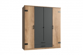 4 trg. Kleiderschrank Dreht�renschrank CORK T25 473 in Plankeneiche Nachbildung, Abs. Graphit + Schubladen