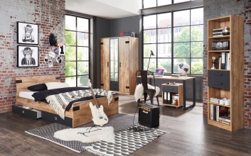Regal  LIVERPOOL J04 487 Plankeneiche Nachbildung, Abs. Graphit + 2 Schubk�sten