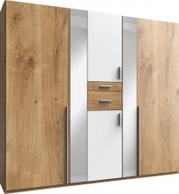 6 trg. Kleiderschrank ODESSA D20244 in Plankeneiche Nachbildung, Absetzung wei� mit Accessoire-Fach und Spiegel