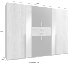 8 trg. Kleiderschrank ODESSA D26 245 in Hickory Oak Nachbildung, mittlere T�ren Raw Steel mit Accessoire-Fach und Spiegel