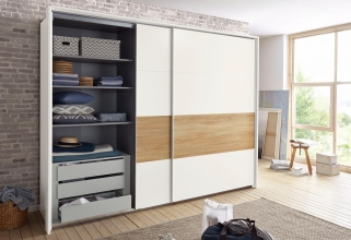Schwebet�renschrank Kleiderschrank BERT 455 862 in Wei�, Abs. Plankeneiche Nachbildung 270 cm