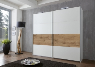 Schwebet�renschrank Kleiderschrank BERT 455 862 in Wei�, Abs. Plankeneiche Nachbildung 270 cm