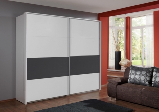 Schwebet�renschrank Kleiderschrank BERT 455 862 in Wei�, Abs. Plankeneiche Nachbildung 270 cm
