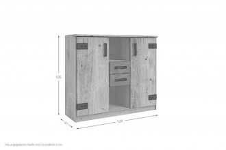 Kommode Highboard Kombikommode J04 717 LIVERPOOL Plankeneiche Nachbildung, Abs. Graphit mit Softclose