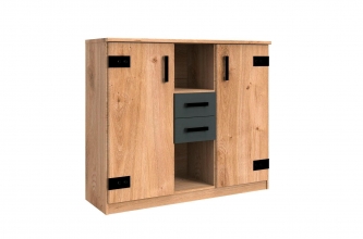 Kommode Highboard Kombikommode J04 717 LIVERPOOL Plankeneiche Nachbildung, Abs. Graphit mit Softclose