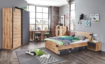 Schreibtisch B�rotisch Tisch Sch�lerschreibtisch J04 301 LIVERPOOL Plankeneiche Nachbildung, Gestell Metall graphitfarben