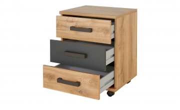 Rollcontainer B�rocontainer J04 514 LIVERPOOL Plankeneiche Nachbildung, Abs. Graphit, auf Rollen
