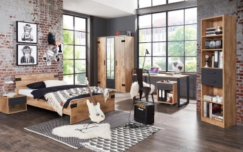 Nachtschrank Nachtkommode J04 697 LIVERPOOL Plankeneiche Nachbildung, Abs. Graphit