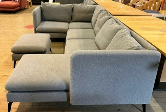 Wohnlandschaft U-Form Sofa Couch BANDUIN + Hocker Struktur Hellgrau Ausstellung BH
