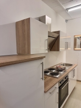 Einbauk�che K�che SANTORIN MUSTER K�che Anrichte H�ngeschrank Lack wei� Sonoma Eiche 270 cm Ausstellungsst�ck in B�hne