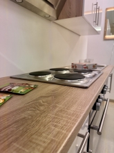 Einbauk�che K�che SANTORIN MUSTER K�che Anrichte H�ngeschrank Lack wei� Sonoma Eiche 270 cm Ausstellungsst�ck in B�hne