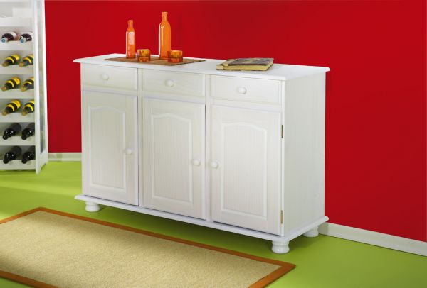 3-trg. Kommode Sideboard Anrichte LIVIO Kiefer Massiv Wei� lackiert