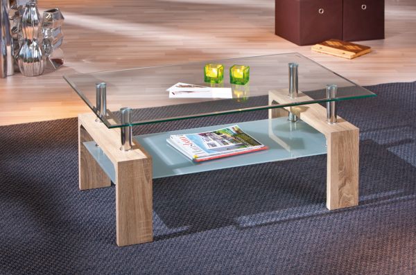 Couchtisch Stubentisch Tisch LOANA Eiche Sonoma Sicherheits-Glas