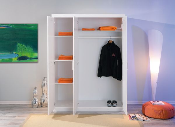 3-trg. Schrank Kleiderschrank Schlafzimmerschrank MAGNUS Kiefer Massiv Wei� lackiert