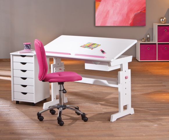 Lerntisch Schreibtisch Kindertisch BARU Kiefer Massiv Weiß