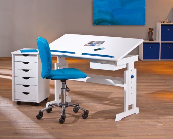 Lerntisch Schreibtisch Kindertisch BARU Kiefer Massiv Weiß
